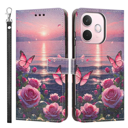 Painted Pattern Vegan Leather Phone Case with Strap, For OPPO A5 Pro 5G/4G, For OPPO Reno13 F 4G/5G Global/13F S, For OPPO Reno12 F 5G, For OPPO Reno12 Pro Global, For OPPO Reno12 Global, For OPPO A60 4G Global, For OPPO Reno11 F Global/F25 Pro 5G Glob...