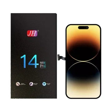 iPhone 14 Pro Max LCD replacement screen with connector and retail packaging
