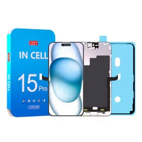 iPhone 15 Pro LCD display replacement kit with screen, digitizer, and repair tools