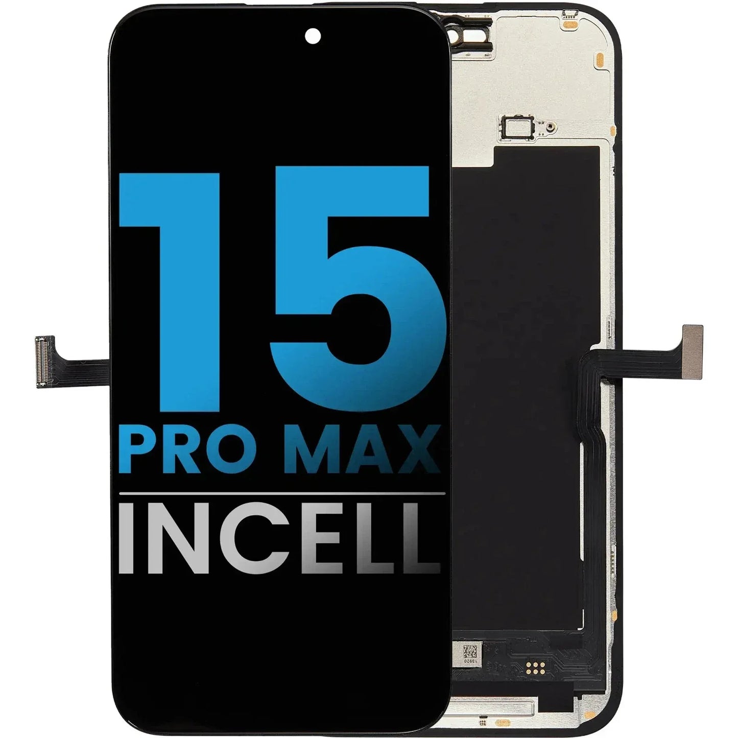 iPhone 15 Pro Max LCD screen replacement assembly with incell display, front and back views
