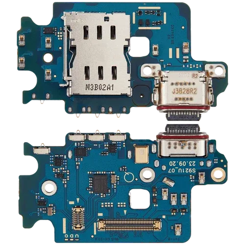 Smartphone charging port and SIM card reader replacement circuit board on blue PCB