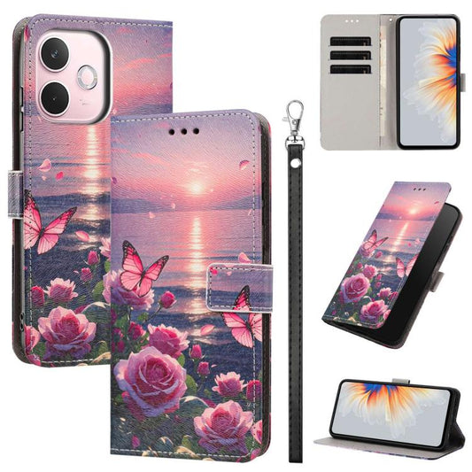 Painted Pattern Vegan Leather Phone Case with Strap, For OPPO A5 Pro 5G/4G, For OPPO Reno13 F 4G/5G Global/13F S, For OPPO Reno12 F 5G, For OPPO Reno12 Pro Global, For OPPO Reno12 Global, For OPPO A60 4G Global, For OPPO Reno11 F Global/F25 Pro 5G Glob...