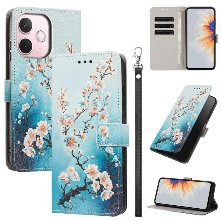 Painted Pattern Vegan Leather Phone Case with Strap, For OPPO A5 Pro 5G/4G, For OPPO Reno13 F 4G/5G Global/13F S, For OPPO Reno12 F 5G, For OPPO Reno12 Pro Global, For OPPO Reno12 Global, For OPPO A60 4G Global, For OPPO Reno11 F Global/F25 Pro 5G Glob...
