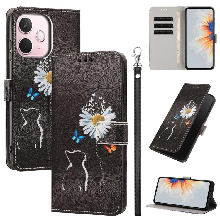 Painted Pattern Vegan Leather Phone Case with Strap, For OPPO A5 Pro 5G/4G, For OPPO Reno13 F 4G/5G Global/13F S, For OPPO Reno12 F 5G, For OPPO Reno12 Pro Global, For OPPO Reno12 Global, For OPPO A60 4G Global, For OPPO Reno11 F Global/F25 Pro 5G Glob...