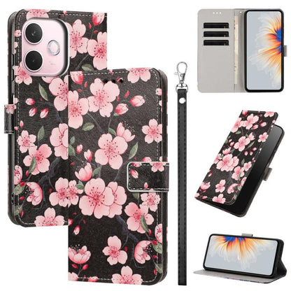 Painted Pattern Vegan Leather Phone Case with Strap, For OPPO A5 Pro 5G/4G, For OPPO Reno13 F 4G/5G Global/13F S, For OPPO Reno12 F 5G, For OPPO Reno12 Pro Global, For OPPO Reno12 Global, For OPPO A60 4G Global, For OPPO Reno11 F Global/F25 Pro 5G Glob...
