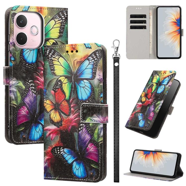 Painted Pattern Vegan Leather Phone Case with Strap, For OPPO A5 Pro 5G/4G, For OPPO Reno13 F 4G/5G Global/13F S, For OPPO Reno12 F 5G, For OPPO Reno12 Pro Global, For OPPO Reno12 Global, For OPPO A60 4G Global, For OPPO Reno11 F Global/F25 Pro 5G Glob...