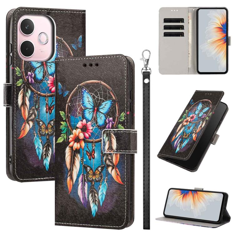 Painted Pattern Vegan Leather Phone Case with Strap, For OPPO A5 Pro 5G/4G, For OPPO Reno13 F 4G/5G Global/13F S, For OPPO Reno12 F 5G, For OPPO Reno12 Pro Global, For OPPO Reno12 Global, For OPPO A60 4G Global, For OPPO Reno11 F Global/F25 Pro 5G Glob...