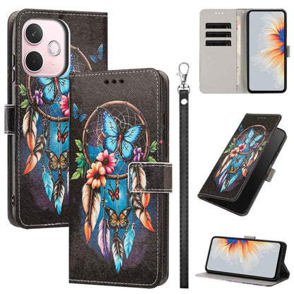 Painted Pattern Vegan Leather Phone Case with Strap, For OPPO A5 Pro 5G/4G, For OPPO Reno13 F 4G/5G Global/13F S, For OPPO Reno12 F 5G, For OPPO Reno12 Pro Global, For OPPO Reno12 Global, For OPPO A60 4G Global, For OPPO Reno11 F Global/F25 Pro 5G Glob...
