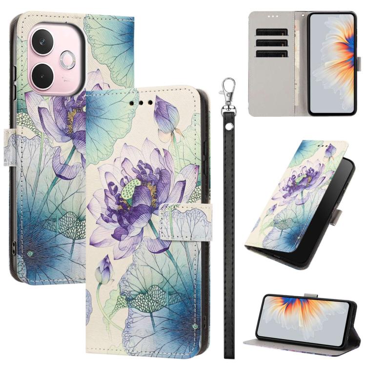 Painted Pattern Vegan Leather Phone Case with Strap, For OPPO A5 Pro 5G/4G, For OPPO Reno13 F 4G/5G Global/13F S, For OPPO Reno12 F 5G, For OPPO Reno12 Pro Global, For OPPO Reno12 Global, For OPPO A60 4G Global, For OPPO Reno11 F Global/F25 Pro 5G Glob...