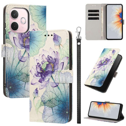 Painted Pattern Vegan Leather Phone Case with Strap, For OPPO A5 Pro 5G/4G, For OPPO Reno13 F 4G/5G Global/13F S, For OPPO Reno12 F 5G, For OPPO Reno12 Pro Global, For OPPO Reno12 Global, For OPPO A60 4G Global, For OPPO Reno11 F Global/F25 Pro 5G Glob...