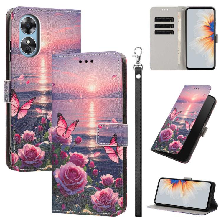 Painted Pattern Vegan Leather Phone Case with Strap, For OPPO A78 4G, For OPPO A17 4G Global/A17K Global