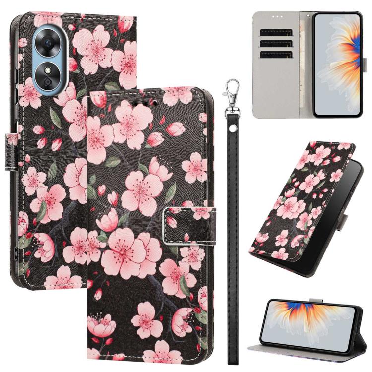 Painted Pattern Vegan Leather Phone Case with Strap, For OPPO A78 4G, For OPPO A17 4G Global/A17K Global