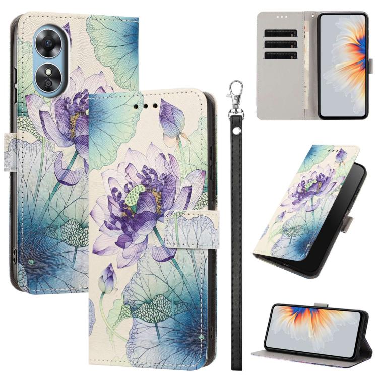 Painted Pattern Vegan Leather Phone Case with Strap, For OPPO A78 4G, For OPPO A17 4G Global/A17K Global