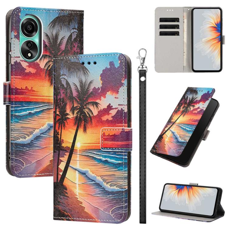 Painted Pattern Vegan Leather Phone Case with Strap, For OPPO A5 Pro 5G/4G, For OPPO Reno13 F 4G/5G Global/13F S, For OPPO Reno12 F 5G, For OPPO Reno12 Pro Global, For OPPO Reno12 Global, For OPPO A60 4G Global, For OPPO Reno11 F Global/F25 Pro 5G Glob...