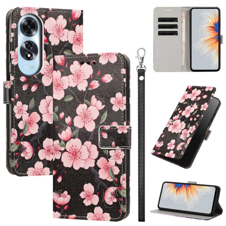 Painted Pattern Vegan Leather Phone Case with Strap, For OPPO A5 Pro 5G/4G, For OPPO Reno13 F 4G/5G Global/13F S, For OPPO Reno12 F 5G, For OPPO Reno12 Pro Global, For OPPO Reno12 Global, For OPPO A60 4G Global, For OPPO Reno11 F Global/F25 Pro 5G Glob...