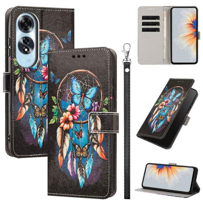 Painted Pattern Vegan Leather Phone Case with Strap, For OPPO A5 Pro 5G/4G, For OPPO Reno13 F 4G/5G Global/13F S, For OPPO Reno12 F 5G, For OPPO Reno12 Pro Global, For OPPO Reno12 Global, For OPPO A60 4G Global, For OPPO Reno11 F Global/F25 Pro 5G Glob...
