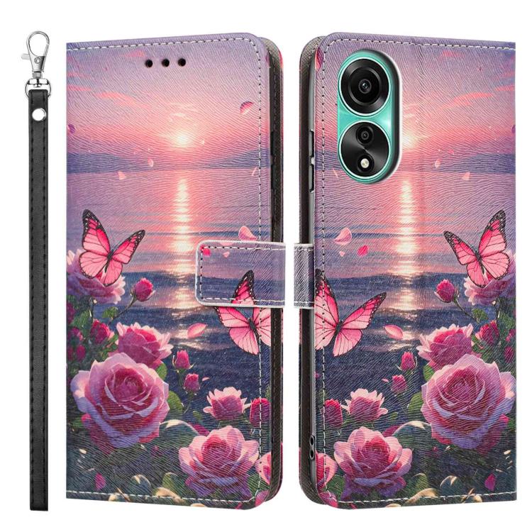 Painted Pattern Vegan Leather Phone Case with Strap, For OPPO A78 4G, For OPPO A17 4G Global/A17K Global