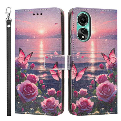 Painted Pattern Vegan Leather Phone Case with Strap, For OPPO A78 4G, For OPPO A17 4G Global/A17K Global
