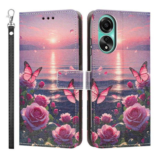 Painted Pattern Vegan Leather Phone Case with Strap, For OPPO A78 4G, For OPPO A17 4G Global/A17K Global