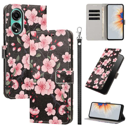 Painted Pattern Vegan Leather Phone Case with Strap, For OPPO A78 4G, For OPPO A17 4G Global/A17K Global