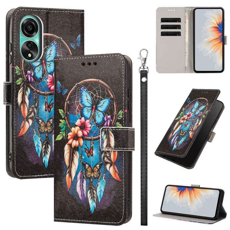 Painted Pattern Vegan Leather Phone Case with Strap, For OPPO A78 4G, For OPPO A17 4G Global/A17K Global
