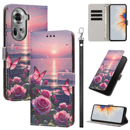 Painted Pattern Vegan Leather Phone Case with Strap, For OPPO A5 Pro 5G/4G, For OPPO Reno13 F 4G/5G Global/13F S, For OPPO Reno12 F 5G, For OPPO Reno12 Pro Global, For OPPO Reno12 Global, For OPPO A60 4G Global, For OPPO Reno11 F Global/F25 Pro 5G Glob...