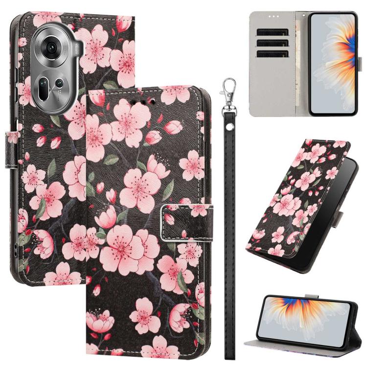 Painted Pattern Vegan Leather Phone Case with Strap, For OPPO A5 Pro 5G/4G, For OPPO Reno13 F 4G/5G Global/13F S, For OPPO Reno12 F 5G, For OPPO Reno12 Pro Global, For OPPO Reno12 Global, For OPPO A60 4G Global, For OPPO Reno11 F Global/F25 Pro 5G Glob...