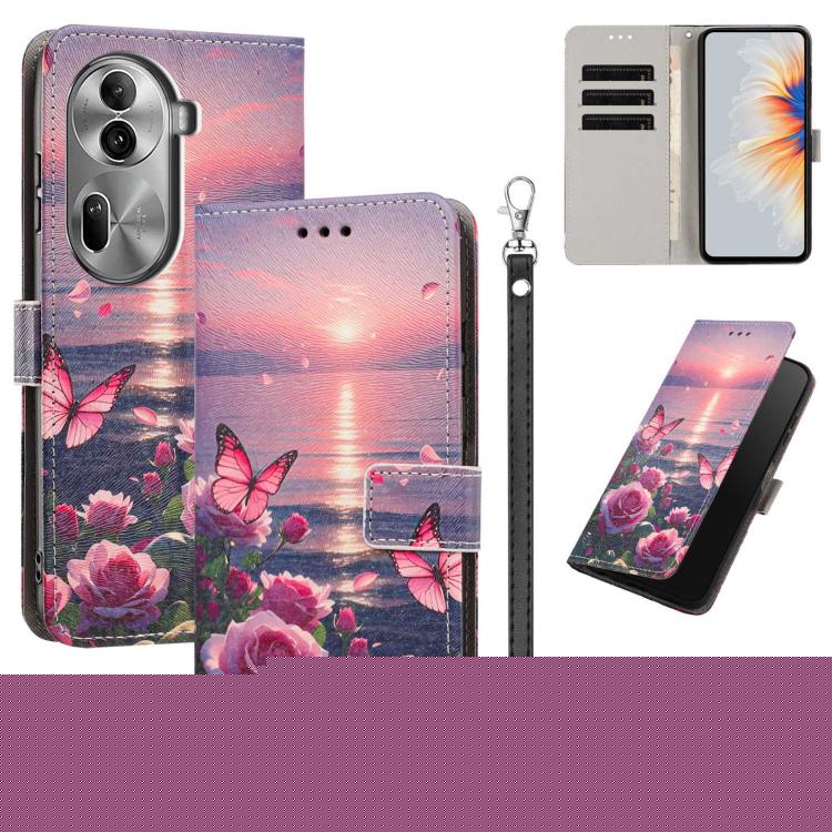 Painted Pattern Vegan Leather Phone Case with Strap, For OPPO A5 Pro 5G/4G, For OPPO Reno13 F 4G/5G Global/13F S, For OPPO Reno12 F 5G, For OPPO Reno12 Pro Global, For OPPO Reno12 Global, For OPPO A60 4G Global, For OPPO Reno11 F Global/F25 Pro 5G Glob...