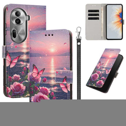 Painted Pattern Vegan Leather Phone Case with Strap, For OPPO A5 Pro 5G/4G, For OPPO Reno13 F 4G/5G Global/13F S, For OPPO Reno12 F 5G, For OPPO Reno12 Pro Global, For OPPO Reno12 Global, For OPPO A60 4G Global, For OPPO Reno11 F Global/F25 Pro 5G Glob...