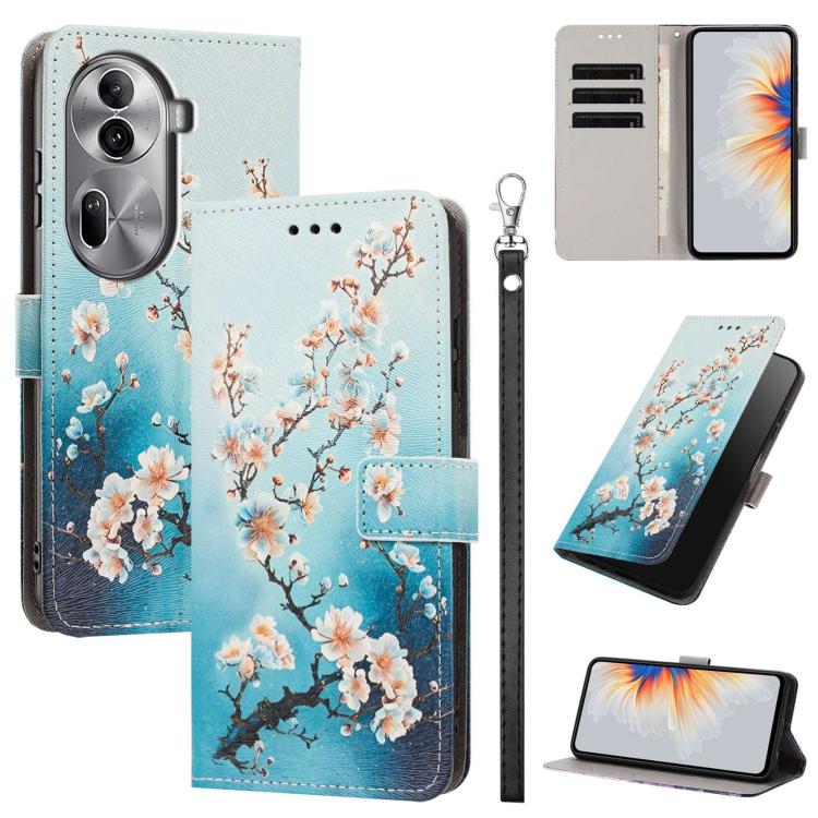 Painted Pattern Vegan Leather Phone Case with Strap, For OPPO A5 Pro 5G/4G, For OPPO Reno13 F 4G/5G Global/13F S, For OPPO Reno12 F 5G, For OPPO Reno12 Pro Global, For OPPO Reno12 Global, For OPPO A60 4G Global, For OPPO Reno11 F Global/F25 Pro 5G Glob...