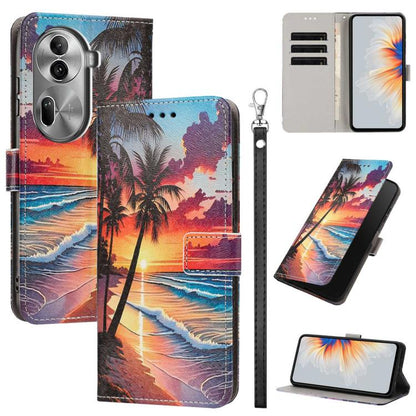 Painted Pattern Vegan Leather Phone Case with Strap, For OPPO A5 Pro 5G/4G, For OPPO Reno13 F 4G/5G Global/13F S, For OPPO Reno12 F 5G, For OPPO Reno12 Pro Global, For OPPO Reno12 Global, For OPPO A60 4G Global, For OPPO Reno11 F Global/F25 Pro 5G Glob...