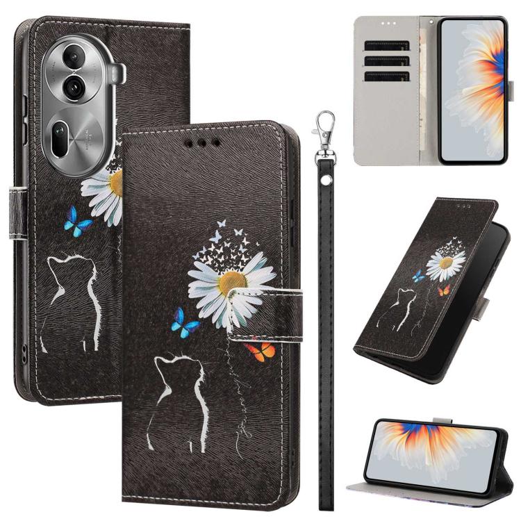 Painted Pattern Vegan Leather Phone Case with Strap, For OPPO A5 Pro 5G/4G, For OPPO Reno13 F 4G/5G Global/13F S, For OPPO Reno12 F 5G, For OPPO Reno12 Pro Global, For OPPO Reno12 Global, For OPPO A60 4G Global, For OPPO Reno11 F Global/F25 Pro 5G Glob...