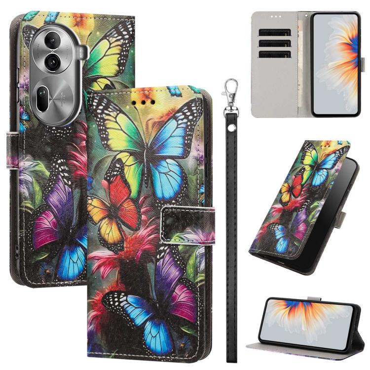 Painted Pattern Vegan Leather Phone Case with Strap, For OPPO A5 Pro 5G/4G, For OPPO Reno13 F 4G/5G Global/13F S, For OPPO Reno12 F 5G, For OPPO Reno12 Pro Global, For OPPO Reno12 Global, For OPPO A60 4G Global, For OPPO Reno11 F Global/F25 Pro 5G Glob...