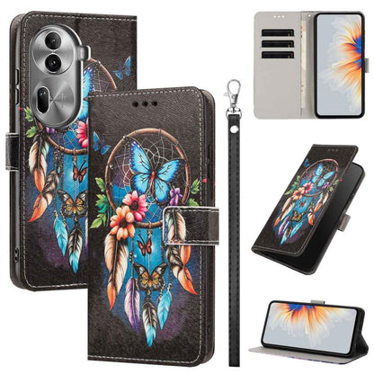 Painted Pattern Vegan Leather Phone Case with Strap, For OPPO A5 Pro 5G/4G, For OPPO Reno13 F 4G/5G Global/13F S, For OPPO Reno12 F 5G, For OPPO Reno12 Pro Global, For OPPO Reno12 Global, For OPPO A60 4G Global, For OPPO Reno11 F Global/F25 Pro 5G Glob...