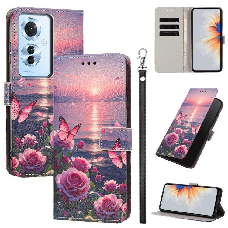 Painted Pattern Vegan Leather Phone Case with Strap, For OPPO A5 Pro 5G/4G, For OPPO Reno13 F 4G/5G Global/13F S, For OPPO Reno12 F 5G, For OPPO Reno12 Pro Global, For OPPO Reno12 Global, For OPPO A60 4G Global, For OPPO Reno11 F Global/F25 Pro 5G Glob...