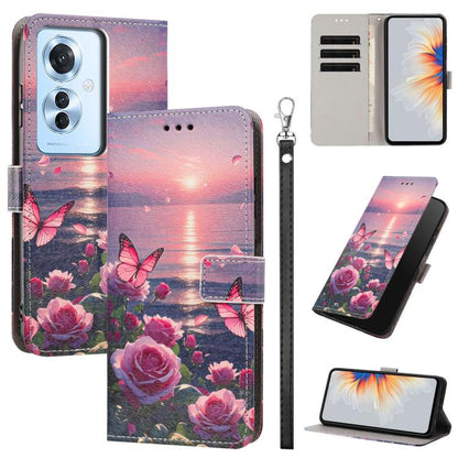 Painted Pattern Vegan Leather Phone Case with Strap, For OPPO A5 Pro 5G/4G, For OPPO Reno13 F 4G/5G Global/13F S, For OPPO Reno12 F 5G, For OPPO Reno12 Pro Global, For OPPO Reno12 Global, For OPPO A60 4G Global, For OPPO Reno11 F Global/F25 Pro 5G Glob...