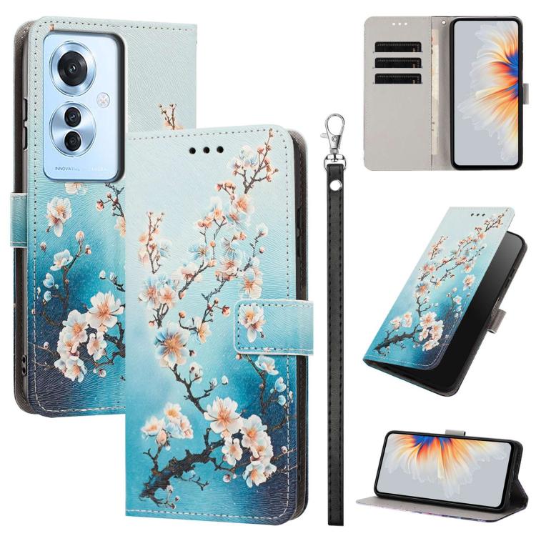 Painted Pattern Vegan Leather Phone Case with Strap, For OPPO A5 Pro 5G/4G, For OPPO Reno13 F 4G/5G Global/13F S, For OPPO Reno12 F 5G, For OPPO Reno12 Pro Global, For OPPO Reno12 Global, For OPPO A60 4G Global, For OPPO Reno11 F Global/F25 Pro 5G Glob...