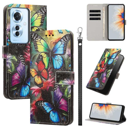 Painted Pattern Vegan Leather Phone Case with Strap, For OPPO A5 Pro 5G/4G, For OPPO Reno13 F 4G/5G Global/13F S, For OPPO Reno12 F 5G, For OPPO Reno12 Pro Global, For OPPO Reno12 Global, For OPPO A60 4G Global, For OPPO Reno11 F Global/F25 Pro 5G Glob...