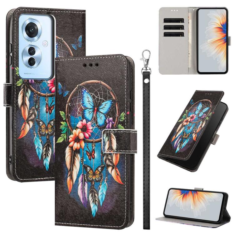 Painted Pattern Vegan Leather Phone Case with Strap, For OPPO A5 Pro 5G/4G, For OPPO Reno13 F 4G/5G Global/13F S, For OPPO Reno12 F 5G, For OPPO Reno12 Pro Global, For OPPO Reno12 Global, For OPPO A60 4G Global, For OPPO Reno11 F Global/F25 Pro 5G Glob...