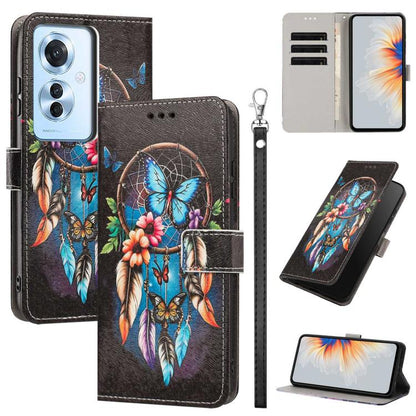 Painted Pattern Vegan Leather Phone Case with Strap, For OPPO A5 Pro 5G/4G, For OPPO Reno13 F 4G/5G Global/13F S, For OPPO Reno12 F 5G, For OPPO Reno12 Pro Global, For OPPO Reno12 Global, For OPPO A60 4G Global, For OPPO Reno11 F Global/F25 Pro 5G Glob...