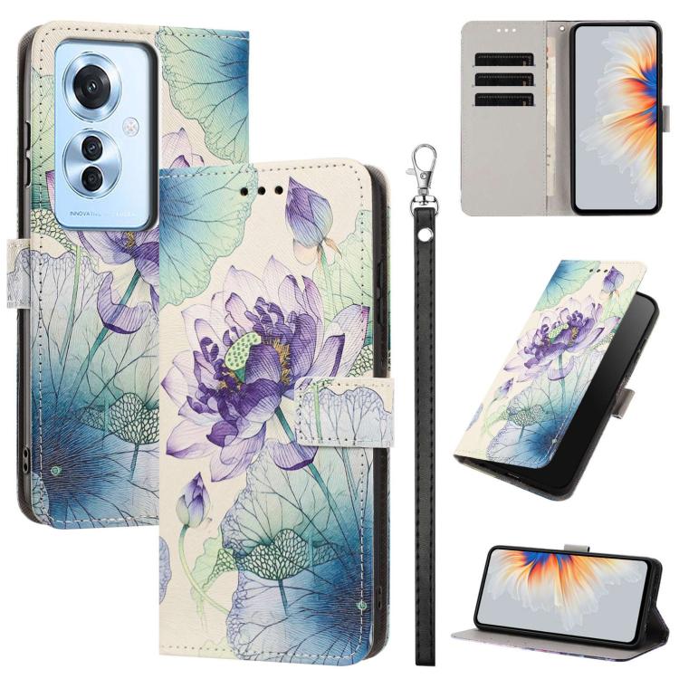 Painted Pattern Vegan Leather Phone Case with Strap, For OPPO A5 Pro 5G/4G, For OPPO Reno13 F 4G/5G Global/13F S, For OPPO Reno12 F 5G, For OPPO Reno12 Pro Global, For OPPO Reno12 Global, For OPPO A60 4G Global, For OPPO Reno11 F Global/F25 Pro 5G Glob...