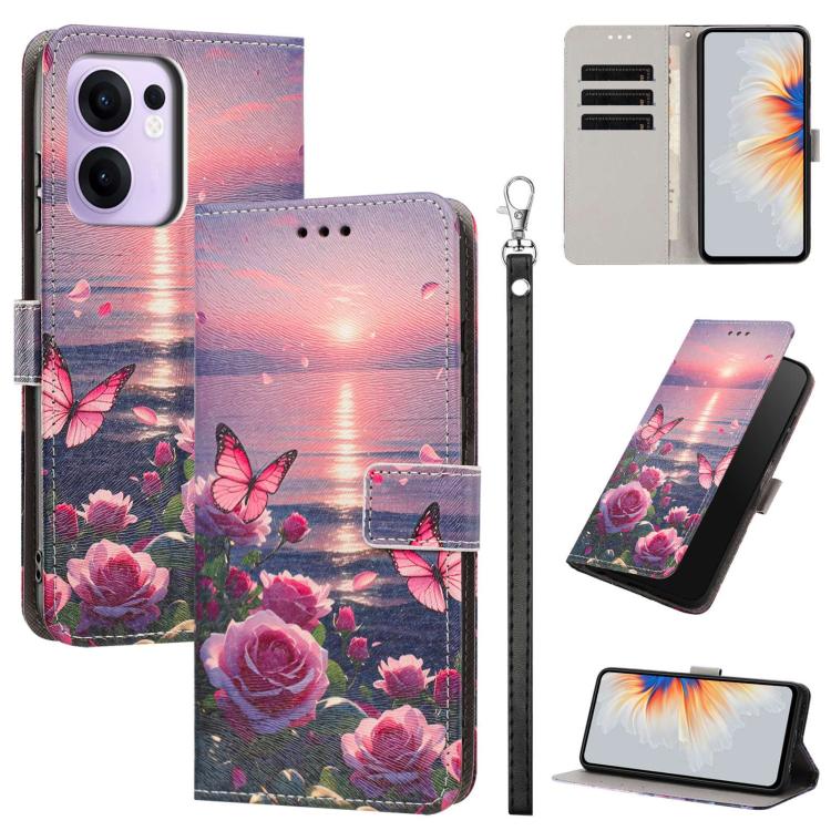 Painted Pattern Vegan Leather Phone Case with Strap, For OPPO A5 Pro 5G/4G, For OPPO Reno13 F 4G/5G Global/13F S, For OPPO Reno12 F 5G, For OPPO Reno12 Pro Global, For OPPO Reno12 Global, For OPPO A60 4G Global, For OPPO Reno11 F Global/F25 Pro 5G Glob...