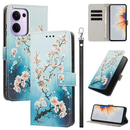 Painted Pattern Vegan Leather Phone Case with Strap, For OPPO A5 Pro 5G/4G, For OPPO Reno13 F 4G/5G Global/13F S, For OPPO Reno12 F 5G, For OPPO Reno12 Pro Global, For OPPO Reno12 Global, For OPPO A60 4G Global, For OPPO Reno11 F Global/F25 Pro 5G Glob...