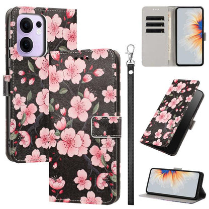 Painted Pattern Vegan Leather Phone Case with Strap, For OPPO A5 Pro 5G/4G, For OPPO Reno13 F 4G/5G Global/13F S, For OPPO Reno12 F 5G, For OPPO Reno12 Pro Global, For OPPO Reno12 Global, For OPPO A60 4G Global, For OPPO Reno11 F Global/F25 Pro 5G Glob...