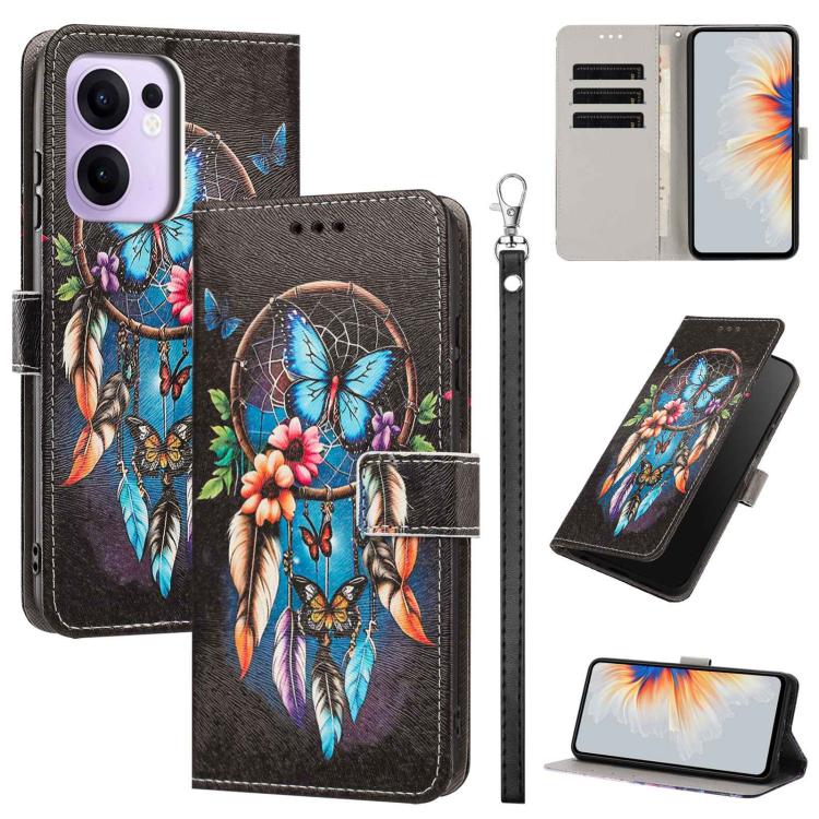 Painted Pattern Vegan Leather Phone Case with Strap, For OPPO A5 Pro 5G/4G, For OPPO Reno13 F 4G/5G Global/13F S, For OPPO Reno12 F 5G, For OPPO Reno12 Pro Global, For OPPO Reno12 Global, For OPPO A60 4G Global, For OPPO Reno11 F Global/F25 Pro 5G Glob...