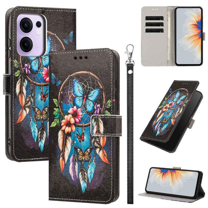 Painted Pattern Vegan Leather Phone Case with Strap, For OPPO A5 Pro 5G/4G, For OPPO Reno13 F 4G/5G Global/13F S, For OPPO Reno12 F 5G, For OPPO Reno12 Pro Global, For OPPO Reno12 Global, For OPPO A60 4G Global, For OPPO Reno11 F Global/F25 Pro 5G Glob...
