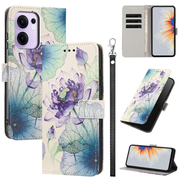 Painted Pattern Vegan Leather Phone Case with Strap, For OPPO A5 Pro 5G/4G, For OPPO Reno13 F 4G/5G Global/13F S, For OPPO Reno12 F 5G, For OPPO Reno12 Pro Global, For OPPO Reno12 Global, For OPPO A60 4G Global, For OPPO Reno11 F Global/F25 Pro 5G Glob...