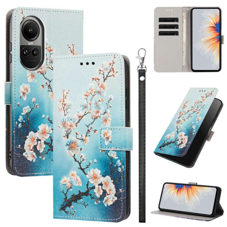 Painted Pattern Vegan Leather Phone Case with Strap, For OPPO A5 Pro 5G/4G, For OPPO Reno13 F 4G/5G Global/13F S, For OPPO Reno12 F 5G, For OPPO Reno12 Pro Global, For OPPO Reno12 Global, For OPPO A60 4G Global, For OPPO Reno11 F Global/F25 Pro 5G Glob...