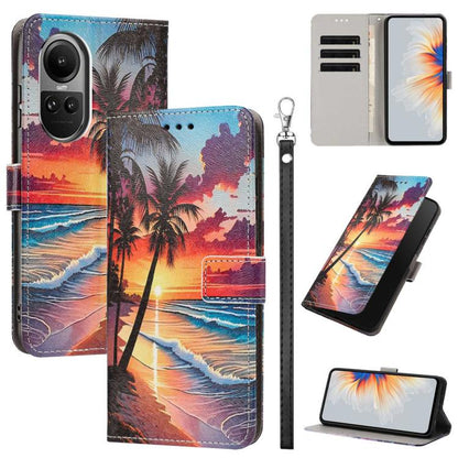 Painted Pattern Vegan Leather Phone Case with Strap, For OPPO A5 Pro 5G/4G, For OPPO Reno13 F 4G/5G Global/13F S, For OPPO Reno12 F 5G, For OPPO Reno12 Pro Global, For OPPO Reno12 Global, For OPPO A60 4G Global, For OPPO Reno11 F Global/F25 Pro 5G Glob...