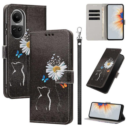 Painted Pattern Vegan Leather Phone Case with Strap, For OPPO A5 Pro 5G/4G, For OPPO Reno13 F 4G/5G Global/13F S, For OPPO Reno12 F 5G, For OPPO Reno12 Pro Global, For OPPO Reno12 Global, For OPPO A60 4G Global, For OPPO Reno11 F Global/F25 Pro 5G Glob...